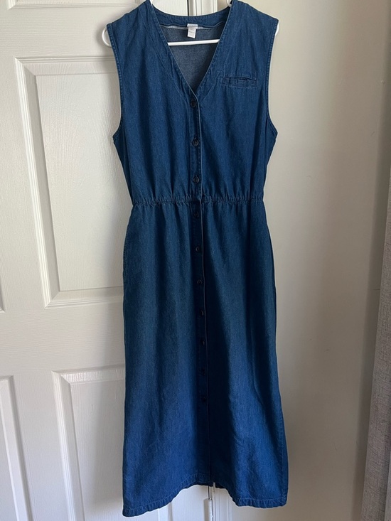 Lands' End Dresses & Skirts - Vintage Lands’ End Blue Denim Sleeveless Button Down Elastic Waist Midi Dress 12